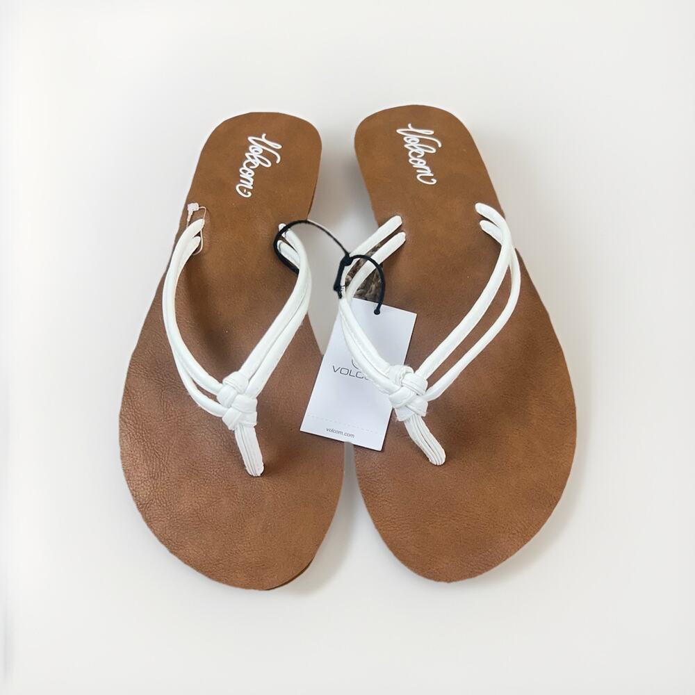 Volcom Minimalist Brown Flip Flops White Strap Thong Sandals Women's Size 10 NWT - Picture 4 of 9